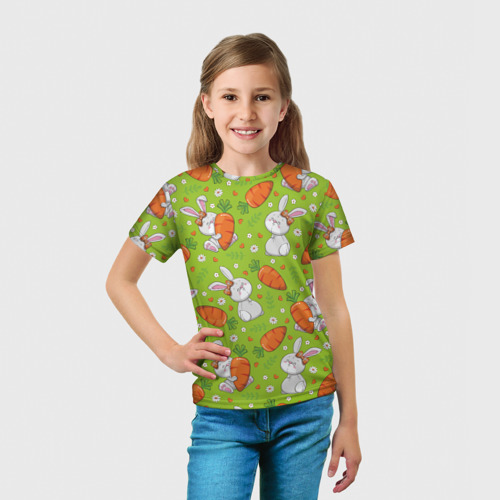Детская футболка 3D с принтом Летние зайчики, вид сбоку #3