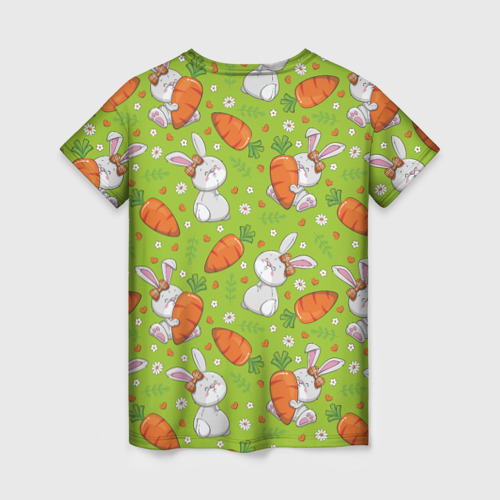 Женская футболка 3D с принтом Летние зайчики, вид сзади #1