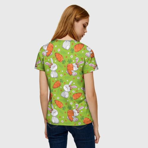 Женская футболка 3D с принтом Летние зайчики, вид сзади #2