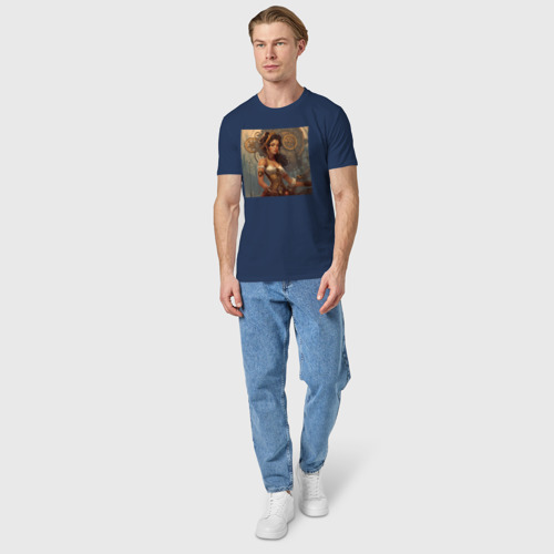 Мужская футболка хлопок Девушка в стиле стимпанк - нейросеть, цвет темно-синий - фото 5