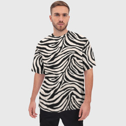Мужская футболка oversize 3D Полосатая шкура зебры, белого тигра - фото 2