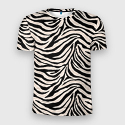 Мужская футболка 3D Slim Полосатая шкура зебры, белого тигра