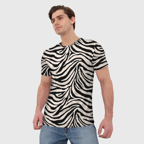Мужская футболка 3D Полосатая шкура зебры, белого тигра, цвет 3D печать - фото 3