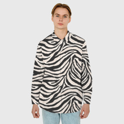 Мужская рубашка oversize 3D Полосатая шкура зебры, белого тигра - фото 2