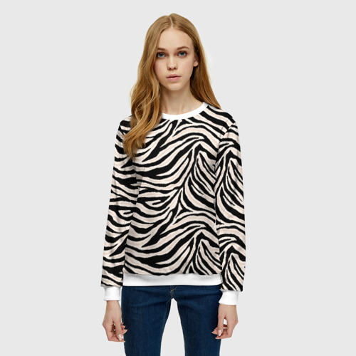 Женский свитшот 3D Полосатая шкура зебры, белого тигра, цвет 3D печать - фото 3