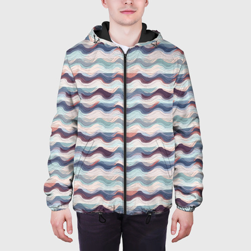 Мужская куртка 3D с принтом Абстрактные  волны пастельные цвета, вид сбоку #3