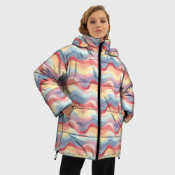 Куртка с принтом Абстрактные волны пастельные тона для женщины, вид на модели спереди №2. Цвет основы: черный