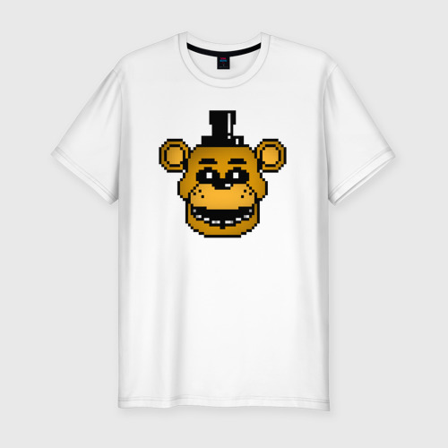Мужская приталенная футболка из хлопка с принтом Золотой пиксельный Фредди, вид спереди №1