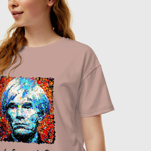 Женская футболка хлопок Oversize Andy Warhol - celebrity, цвет пыльно-розовый - фото 3