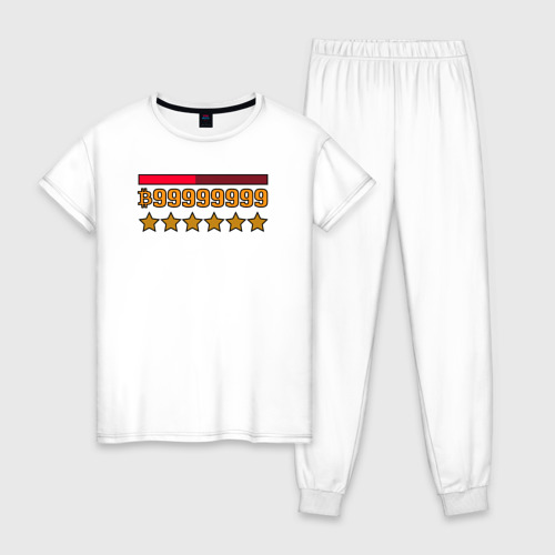 Женская пижама хлопок с принтом GTA Максимальный Уровень Розыска Биткоин, вид спереди #2