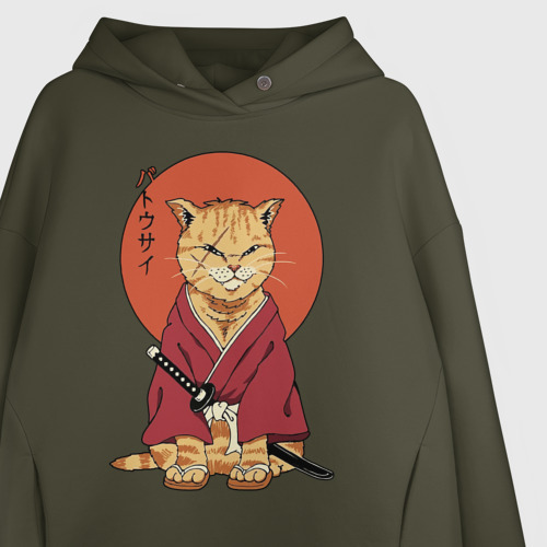 Женское худи Oversize хлопок Samurai kimono cat, цвет хаки - фото 3