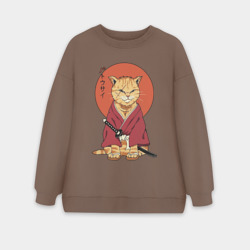 Женский свитшот oversize без начеса хлопок Samurai kimono cat