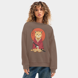 Женский свитшот oversize без начеса хлопок Samurai kimono cat - фото 2
