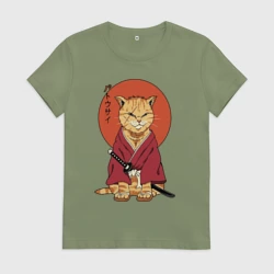 Женская футболка хлопок Samurai kimono cat