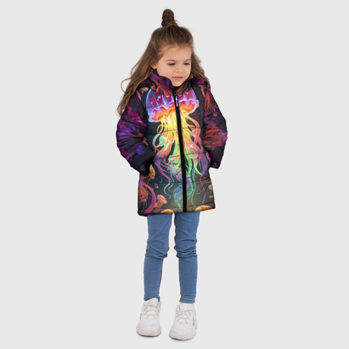 Зимняя куртка для девочек 3D Фантастическая медуза, цвет черный - фото 5