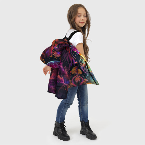 Зимняя куртка для девочек 3D Фантастическая медуза, цвет черный - фото 6