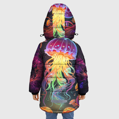 Зимняя куртка для девочек 3D Фантастическая медуза, цвет черный - фото 4