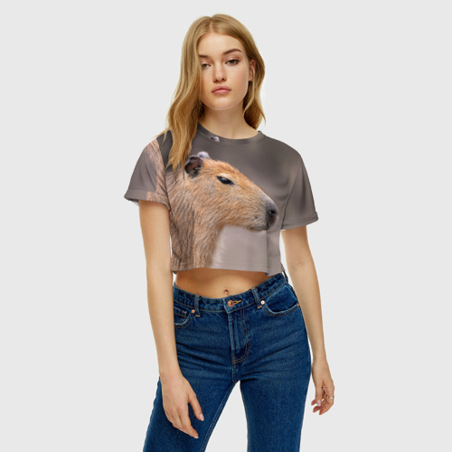 Женская футболка Crop-top 3D Capybara profile, цвет 3D печать - фото 3