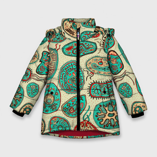 Зимняя куртка для девочек 3D с принтом Бактерии, вид спереди #2