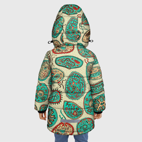 Зимняя куртка для девочек 3D с принтом Бактерии, вид сзади #2