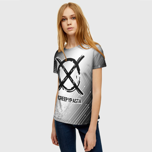 Женская футболка 3D с принтом CreepyPasta glitch на светлом фоне, фото на моделе #1