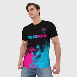 Мужская футболка 3D Pokemon - neon gradient: символ сверху - фото 2