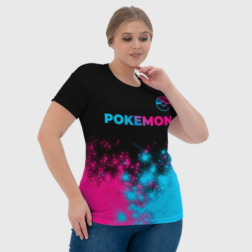 Женская футболка 3D Pokemon - neon gradient: символ сверху, цвет 3D печать - фото 6