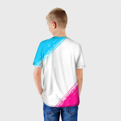 Футболка с принтом Code Geass neon gradient style для ребенка, вид на модели сзади №2. Цвет основы: белый
