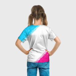 Футболка с принтом Code Geass neon gradient style для ребенка, вид на модели сзади №3. Цвет основы: белый