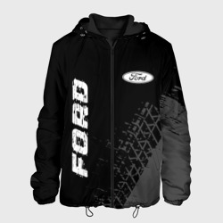 Мужская куртка 3D Ford Speed на темном фоне со следами шин: надпись, символ