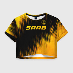 Женская футболка Crop-top 3D Saab - gold gradient: символ сверху