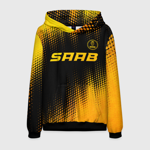 Мужская толстовка 3D Saab - gold gradient: символ сверху, цвет черный