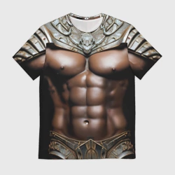 Мужская футболка 3D Африканский воин культурист в доспехах