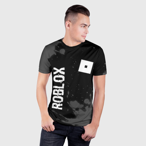 Мужская футболка 3D Slim с принтом Roblox glitch на темном фоне: надпись, символ, фото на моделе #1