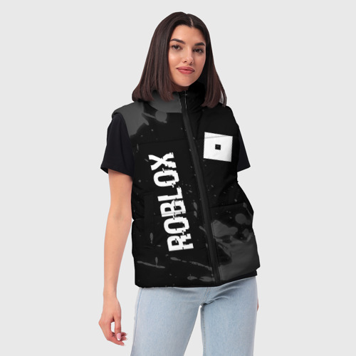 Женский жилет утепленный 3D с принтом Roblox glitch на темном фоне: надпись, символ, фото на моделе #1