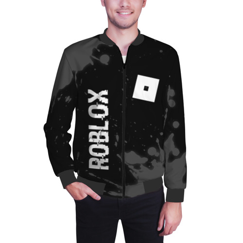 Мужской бомбер 3D с принтом Roblox glitch на темном фоне: надпись, символ, фото на моделе #1