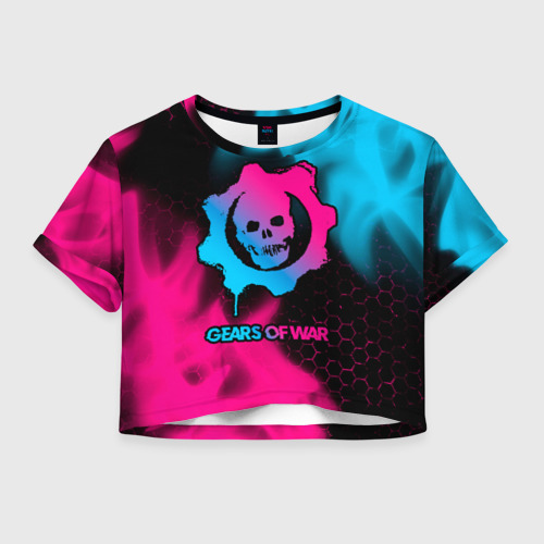 Женская футболка Crop-top 3D Gears of War - neon gradient, цвет 3D печать