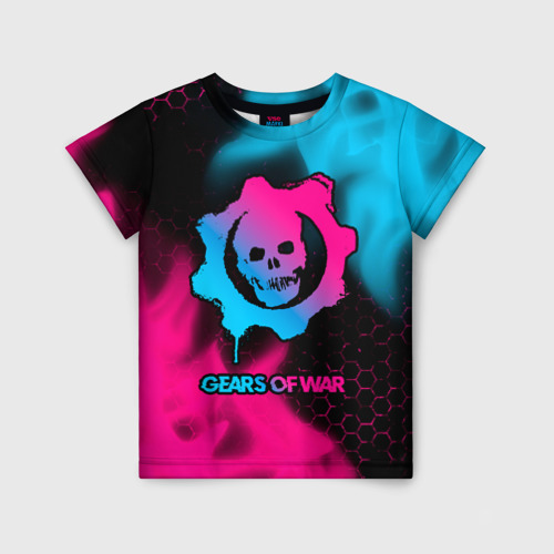 Детская футболка с принтом Gears of War - neon gradient, вид спереди №1
