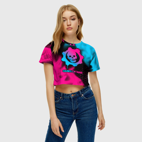 Женская футболка Crop-top 3D Gears of War - neon gradient, цвет 3D печать - фото 3