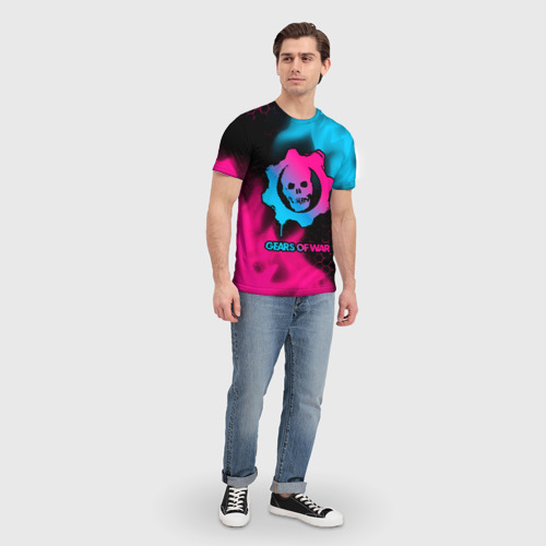 Мужская футболка 3D Gears of War - neon gradient, цвет 3D печать - фото 5