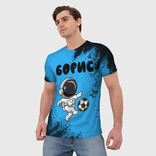 Мужская футболка 3D с принтом Борис космонавт футболист, фото на моделе #1