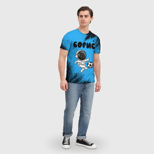 Мужская футболка 3D с принтом Борис космонавт футболист, вид сбоку #3