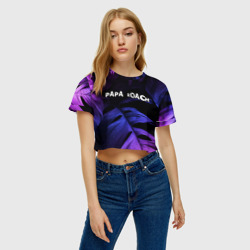 Женская футболка Crop-top 3D Papa Roach neon monstera - фото 2
