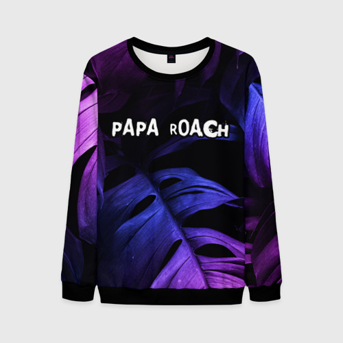Мужской свитшот 3D Papa Roach neon monstera, цвет черный