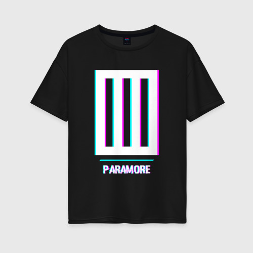 Женская футболка хлопок Oversize Paramore glitch rock, цвет черный