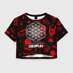 Женская футболка Crop-top 3D Coldplay rock glitch