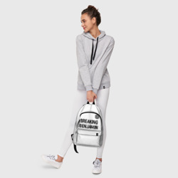 Рюкзак с принтом Breaking Benjamin glitch на светлом фоне: символ сверху для любого человека, вид спереди №6. Цвет основы: белый