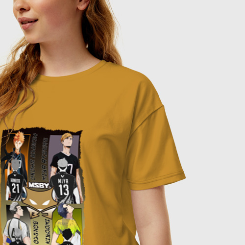 Женская футболка хлопок Oversize с принтом Волейбол - Haikyuu, фото на моделе #1