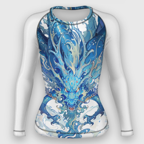 Женский рашгард 3D с принтом Голубой водяной дракон, вид спереди #2