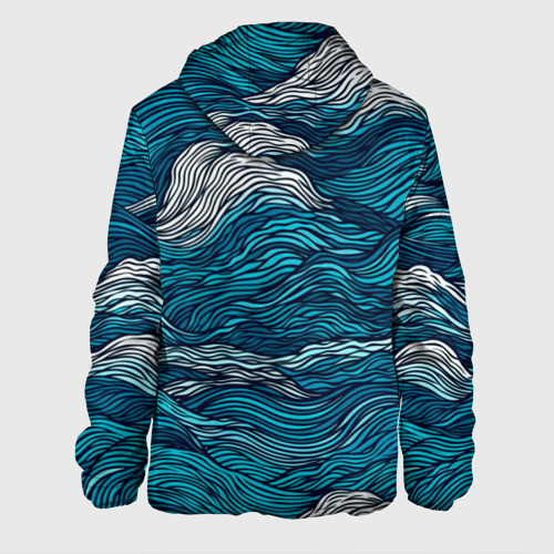 Мужская куртка 3D с принтом Синие волны  абстракт, вид сзади #1